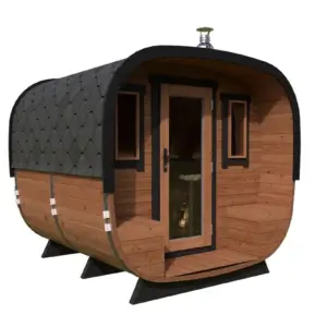 Kleine Moderne Fasssauna aus Holz, 2 × 2,5 m