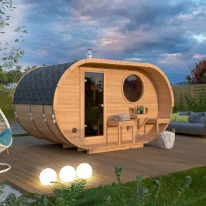 Kleine Ovale Fasssauna aus Holz, 4 × 2,5 m