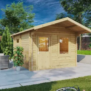 Gartensauna mit Vordach “Oslo” 4x4m aus Holz, 4 × 4 m